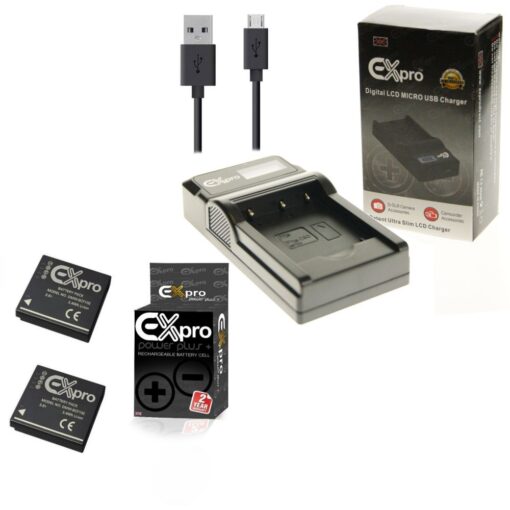 Ex-Pro© Panasonic DE-A59 DE-A60 DMW-BCF10 DMW-BCF10E, CGA-S009 LCD Go-Charge USB Charger with 2 x Ex-Pro DMW-BCF10 Battery [VALUE...