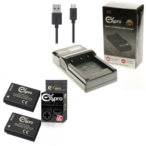 Ex-Pro© Panasonic DE-A66 DMW-BCG10 DMW-BCG10E LCD Go-Charge USB Charger with 2 x Ex-Pro DMW-BCG10 Battery [VALUE KIT]
