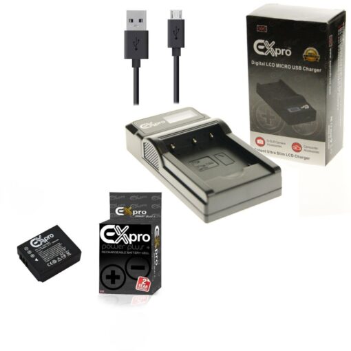Ex-Pro© Panasonic DE-A46 CGA-S007, CGAS007A, CGA-S007E, CGR-S007E, DMW-BCD10 LCD Go-Charge USB Charger with 1 x Ex-Pro CGA-S007E B...
