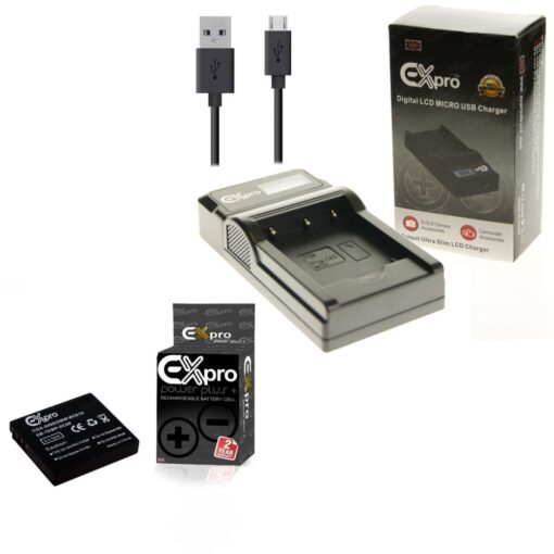 Ex-Pro© Panasonic DE-A39, DE-A40 CGA-S008, CGAS008A, CGA-S008E, DMW-BCE10 LCD Go-Charge USB Charger with 1 x Ex-Pro CGA-S005E Batt...