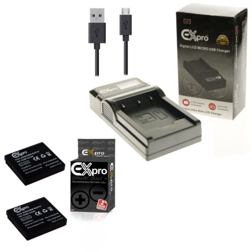 Ex-Pro© Panasonic DE-A39, DE-A40 CGA-S008, CGAS008A, CGA-S008E, DMW-BCE10 LCD Go-Charge USB Charger with 2 x Ex-Pro CGA-S005E Batt...