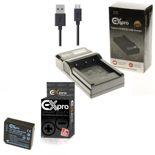 Ex-Pro© Panasonic DE-A99 DMW-BLE9 DMW-BLE9E DMW-BLE9PP LCD Go-Charge USB Charger with 1 x Ex-Pro DMW-BLE9 Battery [VALUE KIT]