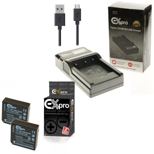 Ex-Pro© Panasonic DE-A99 DMW-BLE9 DMW-BLE9E DMW-BLE9PP LCD Go-Charge USB Charger with 2 x Ex-Pro DMW-BLE9 Battery [VALUE KIT]