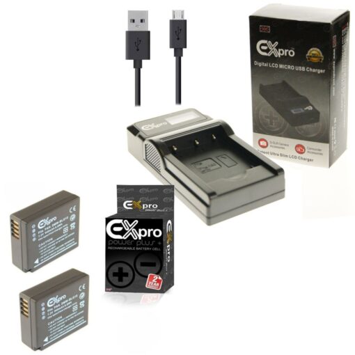 Ex-Pro© Panasonic DE-A99 DMW-BLG10, DMW-BLG10E LCD Go-Charge USB Charger with 2 x Ex-Pro DMW-BLG10 Battery [VALUE KIT]