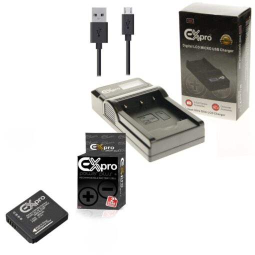 Ex-Pro© Panasonic DE-A99 DMW-BLH7, DMW-BLH7E LCD Go-Charge USB Charger with 1 x Ex-Pro DMW-BLH7 Battery [VALUE KIT]