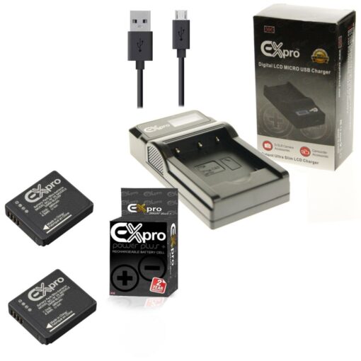 Ex-Pro© Panasonic DE-A99 DMW-BLH7, DMW-BLH7E LCD Go-Charge USB Charger with 2 x Ex-Pro DMW-BLH7 Battery [VALUE KIT]