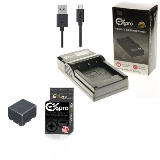 Ex-Pro© Panasonic VW-BC20, VW-BC20EB-K VW-VBN130, VW-VBN260LCD Go-Charge USB Charger with 1 x Ex-Pro VW-VBN130 Battery [VALUE KIT]