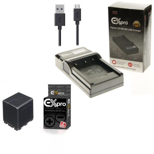 Ex-Pro© Panasonic VW-BC20, VW-BC20EB-K VW-VBN130, VW-VBN260LCD Go-Charge USB Charger with 1 x Ex-Pro VW-VBN260 Battery [VALUE KIT]