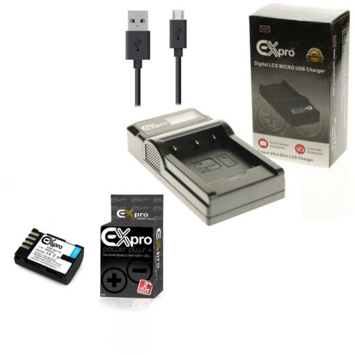 Ex-Pro© Panasonic DMW-BTC10E DMW-BLF19, DMW-BLF19E LCD Go-Charge USB Charger with 1 x Ex-Pro DMW-BLF19E Battery [VALUE KIT]
