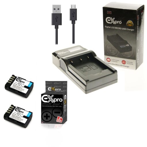 Ex-Pro© Panasonic DMW-BTC10E DMW-BLF19, DMW-BLF19E LCD Go-Charge USB Charger with 2 x Ex-Pro DMW-BLF19E Battery [VALUE KIT]
