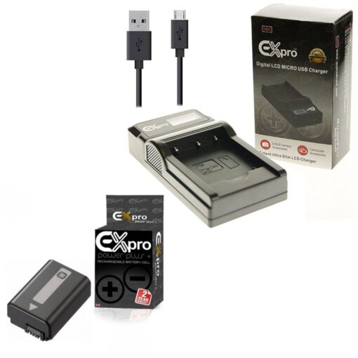 Ex-Pro© Sony NP-FW50 NPFW50 BC-VW1 LCD Go-Charge USB Charger with 1 x Ex-Pro© Sony NP-FW50 Battery for Sony Digital Cameras