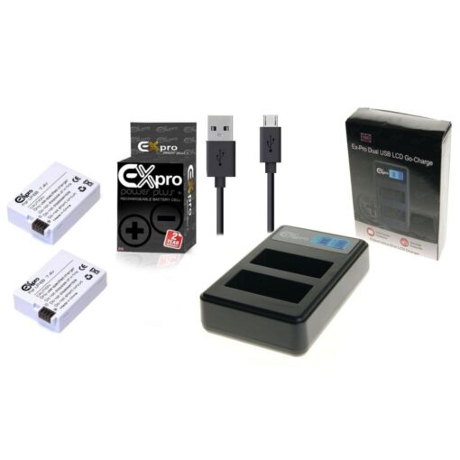 Ex-Pro© Canon LP-E8 LPE8 LC-E8E, LCE8E LCD DUAL Go-Charge USB Charger with 2 x Ex-Pro LP-E8 Batteries [VALUE KIT]