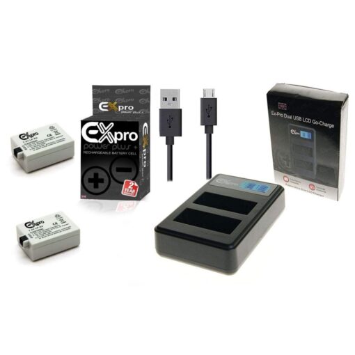 Ex-Pro© Canon  LP-E5, LPE5, LC-E5, LCE5 LCD DUAL Go-Charge USB Charger with 2 x Ex-Pro LP-E5 Batteries [VALUE KIT]