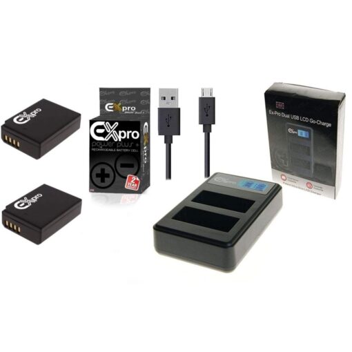 Ex-Pro© Canon  LP-E10, LPE10, LC-E10, LCE10 LCD DUAL Go-Charge USB Charger with 2 x Ex-Pro LP-E10 Batteries [VALUE KIT]