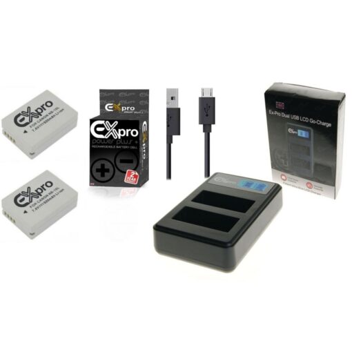 Ex-Pro© Canon NB-10L NB10L CB-2LCE LCD DUAL Go-Charge USB Charger with 2 x Ex-Pro NB-10L Battery [VALUE KIT]