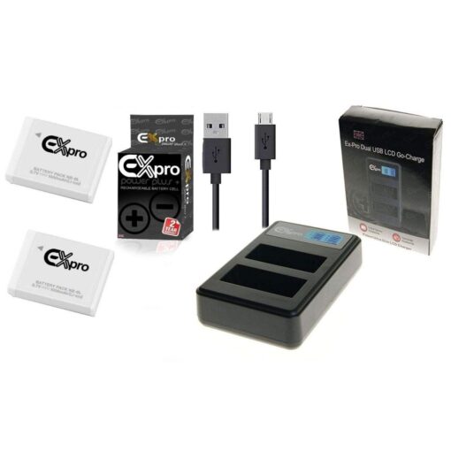 Ex-Pro© Canon NB-6L, NB-6LH, CB-2LYE, CB2LYE LCD DUAL Go-Charge USB Charger with 2 x Ex-Pro NB-6L Batteries [VALUE KIT]