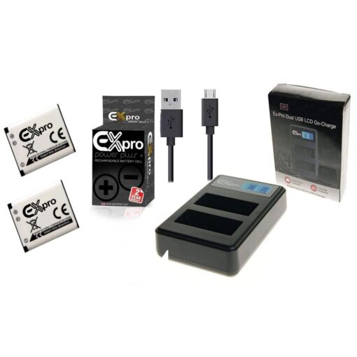 Ex-Pro© Fuji NP-45, NP-45A, NP-45B, NP45, BC-45, BC-45W, BC45 LCD DUAL Go-Charge USB Charger with 2 x Ex-Pro NP-45 Battery [VALUE...