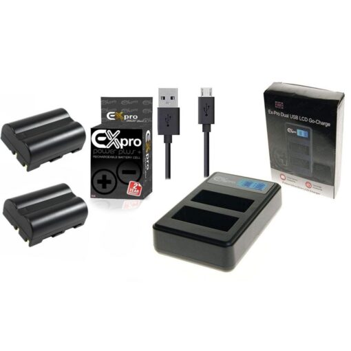 Ex-Pro© Nikon EN-EL3, ENEL3, EN-EL3e, ENEL3E, EN-EL3a, ENEL3a, MH-18, MH-18a LCD DUAL Go-Charge USB Charger with 2 x Ex-Pro EN-EL3...