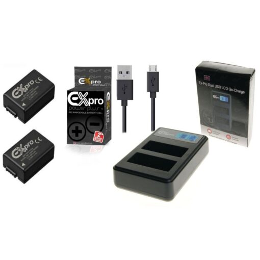 Ex-Pro© Panasonic DE-A83, DE-A84 DMW-BMB9, DMWBMB9, DMW-BMB9E, BMB9ELCD DUAL Go-Charge USB Charger with 2 x Ex-Pro DMW-BMB9E Batte...