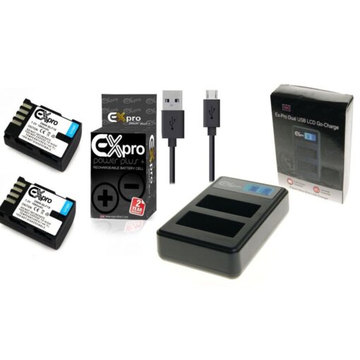 Ex-Pro© Panasonic  DMW-BTC10E DMW-BLF19, DMW-BLF19E LCD DUAL Go-Charge USB Charger with 2 x Ex-Pro DMW-BLF19E Battery [VALUE KIT]