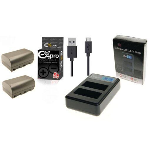 Ex-Pro© Panasonic  DMW-BTC10E DMW-BLF19, DMW-BLF19E LCD DUAL Go-Charge USB Charger with 2 x Ex-Pro DMW-BLF19E Elite Battery [VALUE...