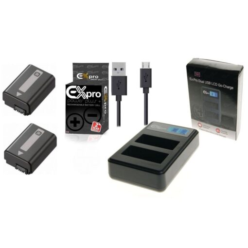 Ex-Pro© Sony NP-FW50 NPFW50 BC-VW1 LCD DUAL Go-Charge USB Charger with 2 x Ex-Pro Sony NP-FW50 Batteries [VALUE KIT]
