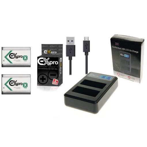 Ex-Pro© Sony NP-BX1, NPBX1 BC-CSX BCCSX LCD DUAL Go-Charge USB Charger with 2 x Ex-Pro Sony NP-BX1 1240mAh Batteries [VALUE KIT]