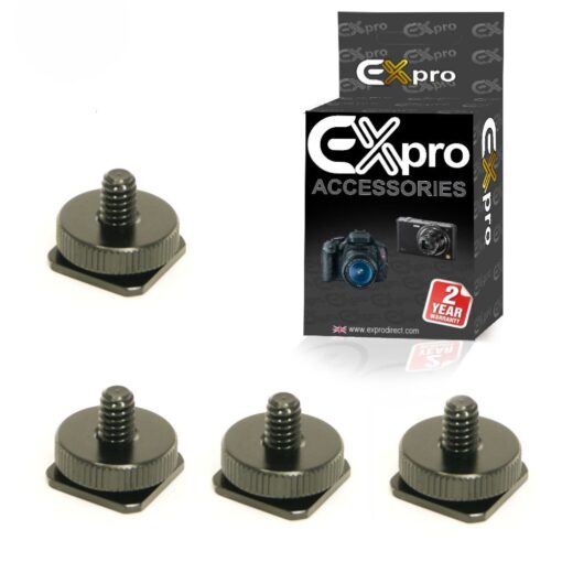 Ex-Pro Camera Flash Hot Shoe Mount 1/4" Tripod Screw Adapter for Wireless Flash Trigger, Flash Stand, Microphone [4 Pack]
