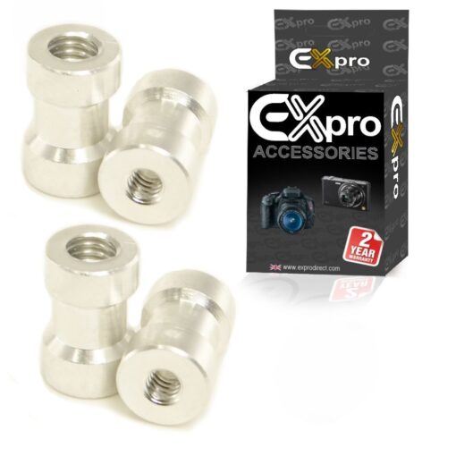 Ex-Pro 1/4''-20TPI Thread & 3/8'' Female Thread Adapter for Light Stand, Tripod, Flash Holder & Ballhead [4 Pack]