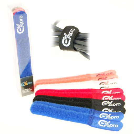 Ex-Pro® Reusable Velcro Hook & Loop Self-Gripping Cable Ties 150mm x 20mm - 10 Pack Coloured