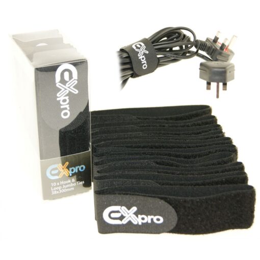 Ex-Pro® Super Size XL Reusable Velcro Hook & Loop Self-Gripping Cable Ties 300mm x 38mm - 10 Pack Black