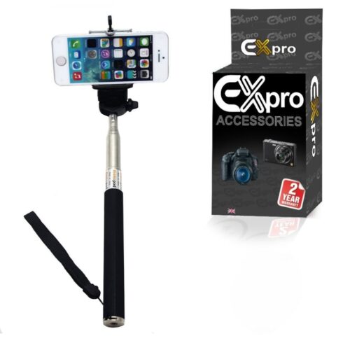 Ex-Pro® Extendable Self Portrait Selfie Mono-pod With Smartphone Adjustable Holder (Use tripod mount) - Black