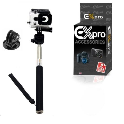 Ex-Pro® Extendable Self Portrait Selfie Handheld Stick Monopod With Gopro Hero 1/2/3/3+ HD (GoPro Mount) - Black