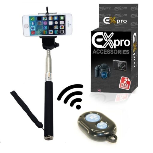 Ex-Pro® Extendable Selfie Stick With Smartphone & GoPro Holder & Remote - Black