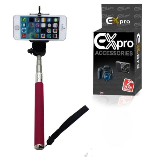 Ex-Pro® Extendable Self Portrait Selfie Monopod With Smartphone Adajustable Holder  - Pink