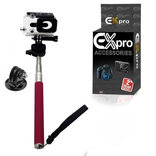 Ex-Pro® Extendable Self Portrait Selfie Handheld Stick Monopod With Gopro Hero 1/2/3/3+ HD (GoPro Mount) - Pink