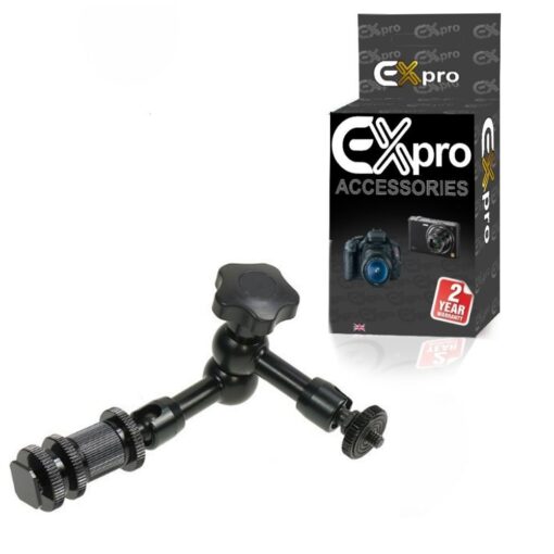 Ex-Pro® 7" Magic Friction Articulating Arm with Hot Shoe Mount & Camera Mount for DSLR Camera - Black