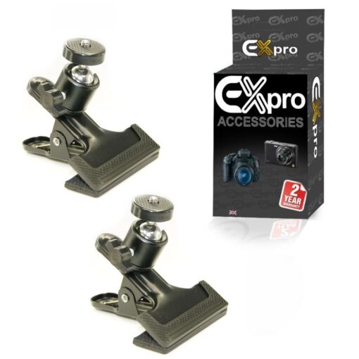 Ex-Pro Metal Clip Clamp Grip 1/4" inch Adapter Screw for Camera Tripod Flash Holder Bracket [2 Pack]