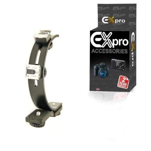 Ex-Pro C Shape Curved Dual Hot-Shoe/LED Light mount bracket for DSLR, Camcorders and DV Cameras