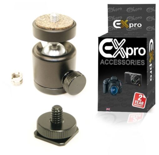Ex-Pro® Professional Quality Mini Ball head with Lock, with hot shoe adapter