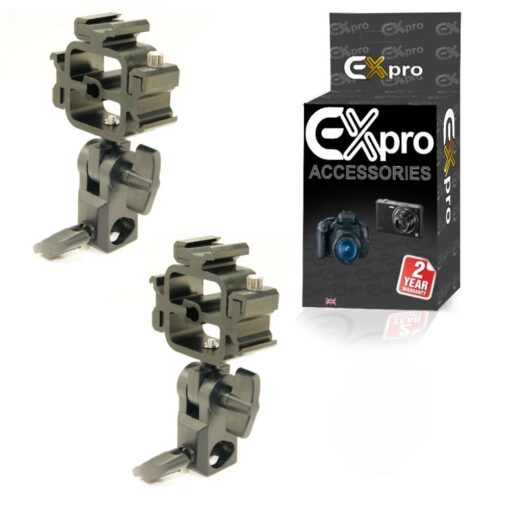 Ex-Pro Metal Triflash 3 Way Bracket with 3 Flash Cold Shoe Mounts [With Light Stand holder] [2 Pack]