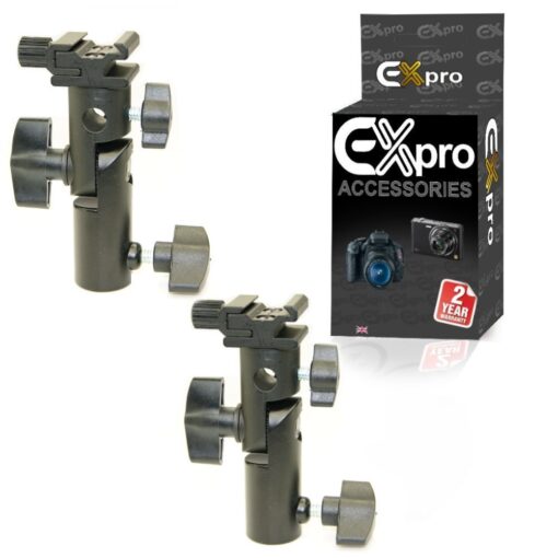 Ex-Pro Multi-Function Metal Cold Shoe Umbrella mount for light stand / Tripod - 1/4" and 3/8" Spigott included. [Pack of 2]