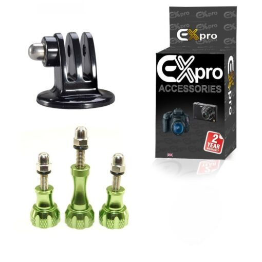 Ex-Pro® GoPro HD Hero3+ Hero3 Hero2 Tripod Mount Adapter with Screw Set - CNC Aluminum Stainless Steel Bolt Nut Screw - Green