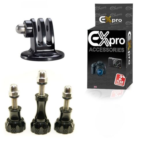 Ex-Pro® GoPro HD Hero3+ Hero3 Hero2 Tripod Mount Adapter with Camera Screw Set - CNC Aluminum Stainless Steel Bolt Nut Screw - Bla...
