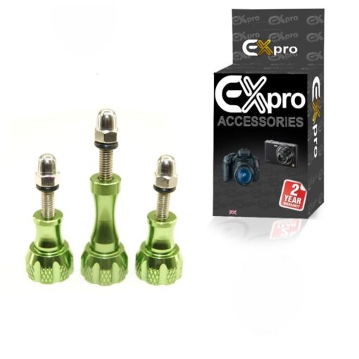 Ex-Pro® Gopro HD Hero3+ Hero3 Hero2 Camera Thumbscrew/ Thumb 3 Screw Set - CNC Aluminum Stainless Steel Bolt Nut Screw - Green