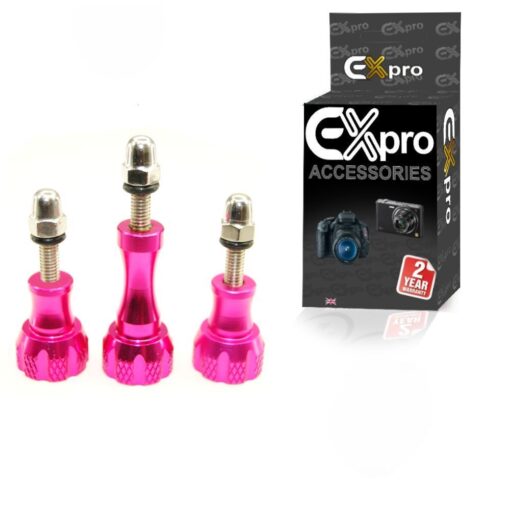 Ex-Pro® Gopro HD Hero3+ Hero3 Hero2 Camera Thumbscrew/ Thumb 3 Screw Set - CNC Aluminum Stainless Steel Bolt Nut Screw - Pink