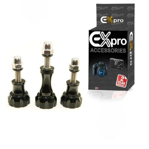 Ex-Pro® Gopro HD Hero3+ Hero3 Hero2 Camera Thumbscrew/ Thumb 3 Screw Set - CNC Aluminum Stainless Steel Bolt Nut Screw - Black