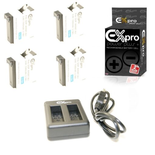 Ex-Pro GoPro AHDBT-401 Mini USB TC2 Dual (Twin)Fast Charger for GoPro Hero 4 [VALUE KIT] with 4 x GoPro Ultra 1500mAh AHDBT-401 Ba...