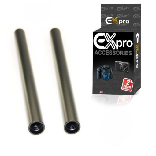 15mm Rail Rod Black Aluminium Alloy 20cm 8" - Pack of 2