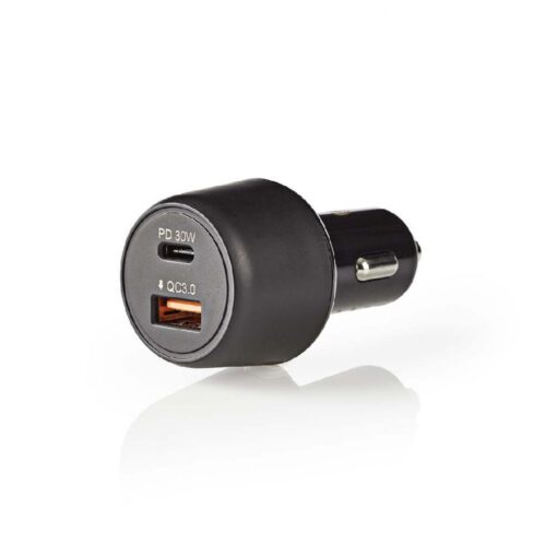 Nedis QC 3.0 Quick Charge In Car Charger Dual USB USB-C 3.0A Qualcomm for Smartphones - Black